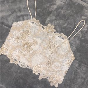 White & Gold Embroidered Crop Top